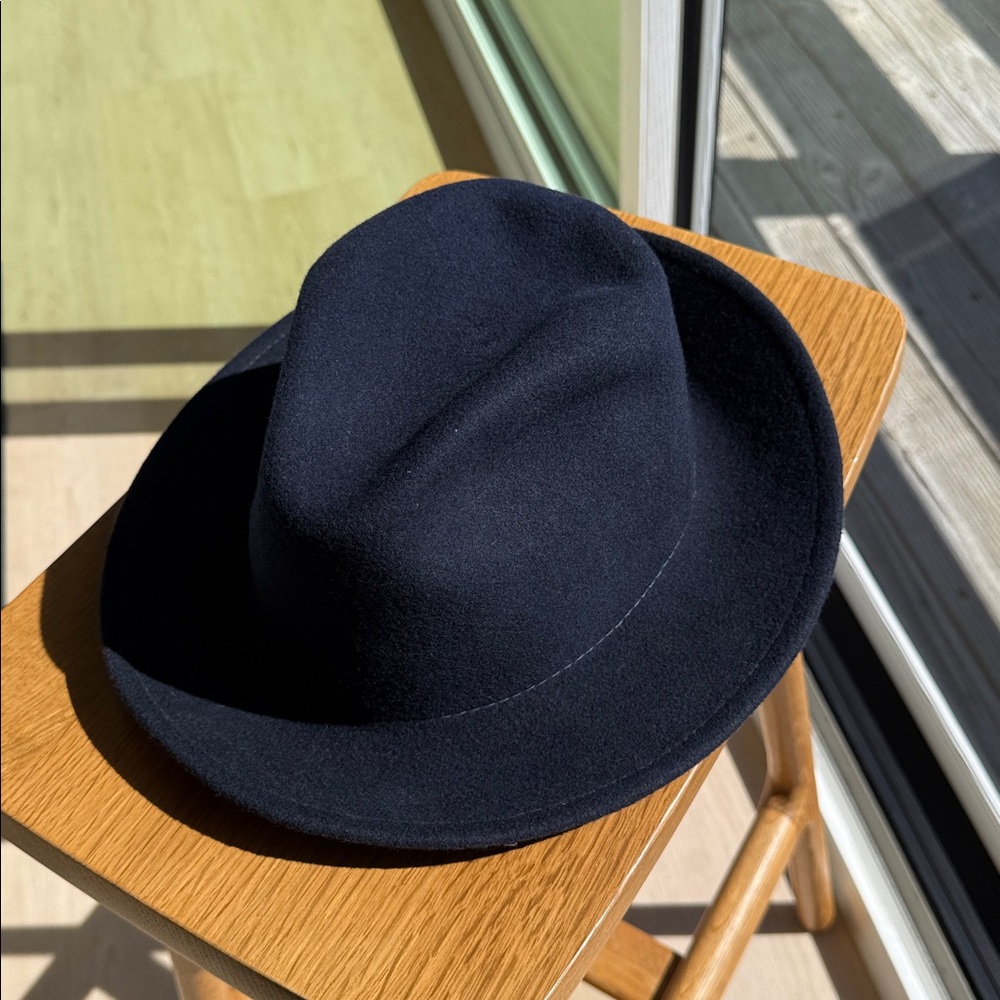 Yellow 108 Salvaged Navy Blue Wool Hat Size Large